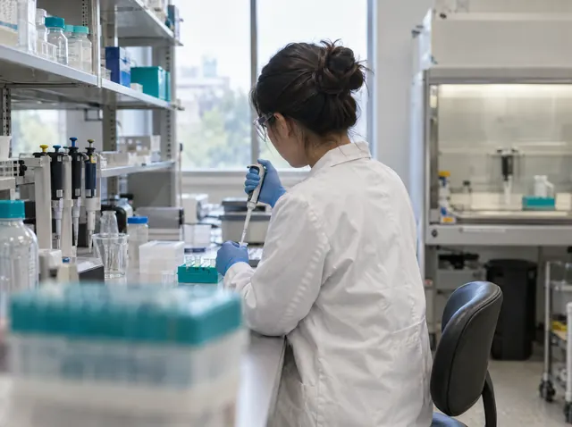 Gründerin pipettiert Proben in ihrem Labor, Symbolbild zum Ratgeber „EXIST und INVEST: Förderung für technologie- und wissenschaftsnahe Gründungen“